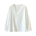 Summer French Lace Long Sleeve V-Neck Patchwork Heavy Shirt