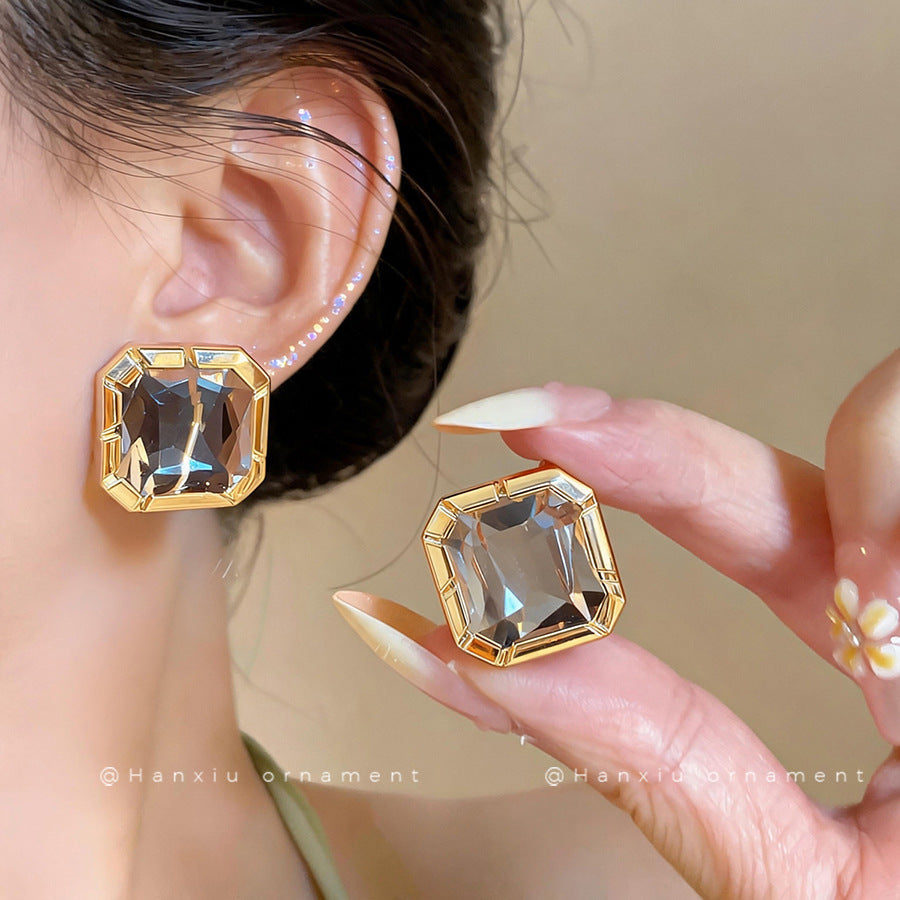 Minimalist Glass Square Pendant Stud Earrings - view 3