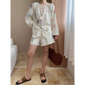 New Chinese Retro Tie-Front Floral Fringe Skirt + Shirt + Shorts 3-Piece Set