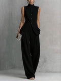 Fashion Elegant Linen Cotton Sleeveless Drapey Shirt + Pants Set