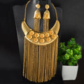 18k Gold Plated Dubai Middle East Wedding Party Flower Cutout Long Fringe Necklace Earrings Set Overseas Factory