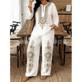 Women's Ethnic Long Sleeve Lace Trim Set 2026 | 2 Piece Outfit Set - White