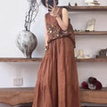 Women's Summer Artistic Retro Ramie Embroidered Loose Straight Leg Wide Leg Pants + T - Tank
