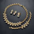 EU/US Import Dubai 18K Gold New Leaves Crystal Light Luxury Necklace Bracelet Set Earrings Ring Fashionable Set