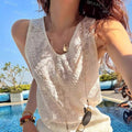 Women's Early Spring Slimming Unique Lace Hollow-Out Mid-Length Long Dress + Camisole - Milk White
