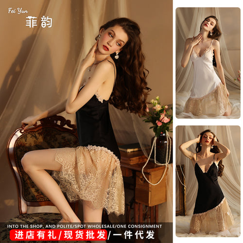 菲韵性感睡衣内衣缎面蕾丝吊带裙睡衣 女士家居服吊带诱惑批发418