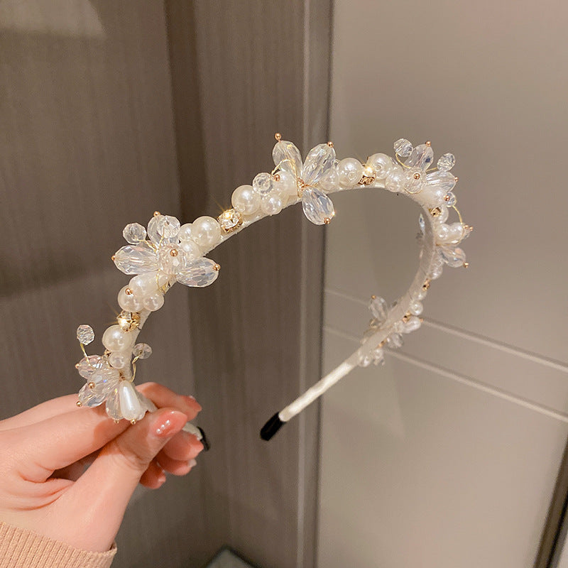 French Pearl and Rhinestone Floral Headband - view 6