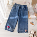 Girls' Cartoon Mushroom Embroidered Jeans