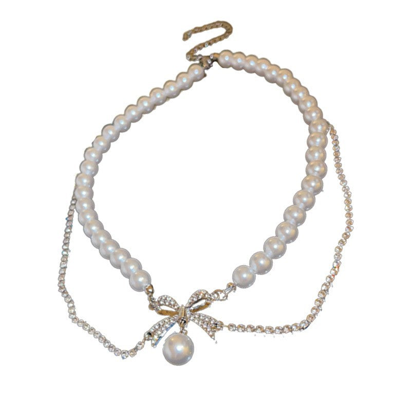 Rhinestone Bow Flower Pendant Necklace - view 5