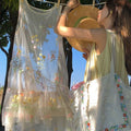 Butterfly Flower Mesh Embroidered Sleeveless Dress, Loose Layering Camisole Dress