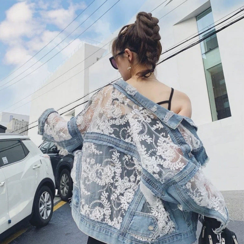 Women's Fall Lace Mesh Sun-Protection Cropped Jacket 2026 | Trendy Jacket - Denim