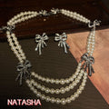 Retro Bow Pearl Necklace Stud Set French Love Imperial Elegant Pearl Vintage Accessory Jewelry
