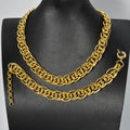 EU/US Import Accessory Gold Band Shape Pair Band Necklace Bracelet Set 2-Button Chunky Chain Stripe Fashionable Trendsetter Necklace