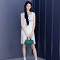 Miu Style Sleeveless Letter Logo Embroidered Lace Dress, Youthful
