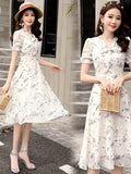 Sweet Small Floral Bow Tie Dress, French Print Slimming