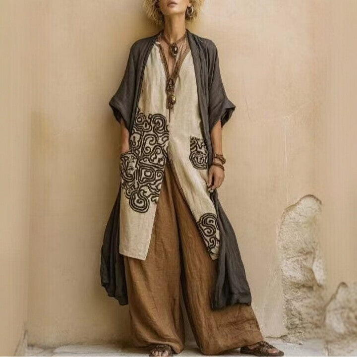 Women's Bohemian Vacation V-Neck Printed Sun-Protection Loose Dress + Long Skirt 2026 - AK-1158-1