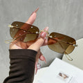 Rimless Square Women Sunglasses UV-Proof Premium Sunshade Glasses Beveled Metal Personality Trendy Sunglasses
