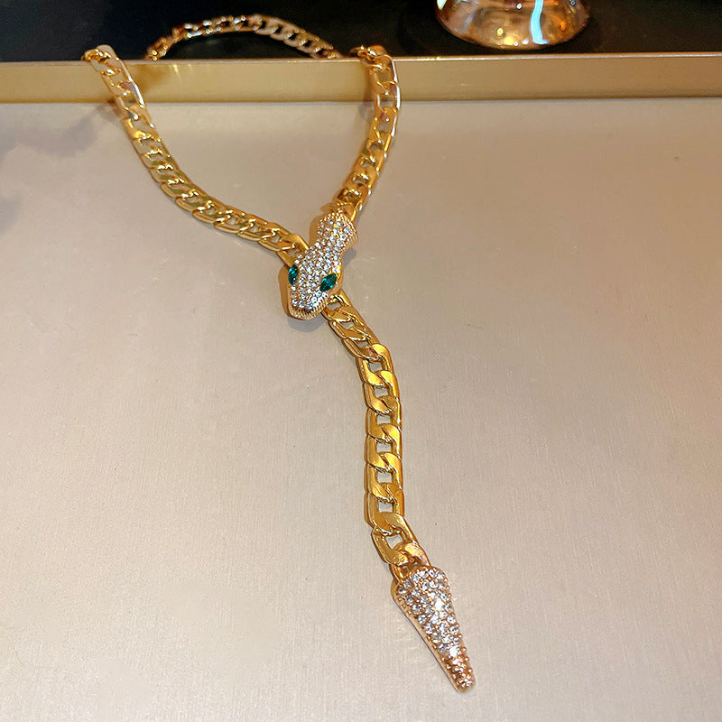 Silver Snake Chain Rhinestone Necklace - view 7