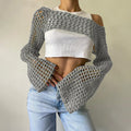 Women's Fall Casual Sexy Wool Flared Sleeve Cropped Flared Sweater 2026 - Green