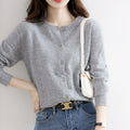 Women's Fall Korean Relaxed Plus Size Knit Wool Crew Neck Loose Sweater + Cardigan + - Black