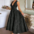 Retro Embossed Floral Pattern V-Neck Sleeveless Swing Dress