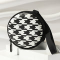 Round Frame Fold Bag Glasses Case Jewelry Storage Bag Round Box Black/White Grid Zipper Bag Fold Reading Glasses