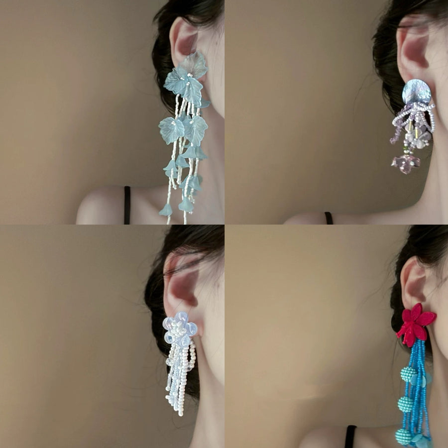Oversized Pleated Flower Clip-On Earrings - view 2