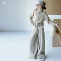 Girls' Lace Trim Knit Sweater Wide-Leg Pants Set