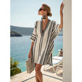 Bohemian Print V-Neck Loose Beach Dress, Summer Sun Protection