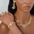 Overseas Export Western 18K Retro Portrait Cutout Chain Necklace Bracelet Set Earrings Ring Middle East Women Set