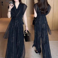 Spring-Summer Fashion Elegant Short Sleeve Wide Leg Pants + Top 2-Piece Set