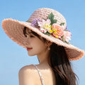 新款甜美大蝴蝶结遮阳草帽女 时尚气质大帽檐太阳帽户外防晒帽子
