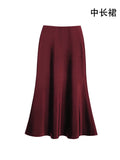 Fall French Elegant Satin High Waist Drapey Skirt