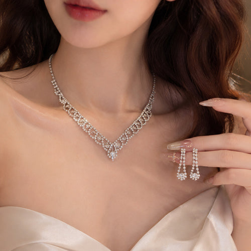 Sparkle Universe Star Full Diamond Geometric Lace Trim Jewelry Set Wedding Banquet Luxury Necklace Light Luxury Niche Necklace Women