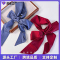 Custom Material High-Stretch Solid Fine Narrow Long Stripe Wear Jewelry Lapel Extended Candy Fruit Color Silk Scarf Tie Bag With Headband Silk Scarf