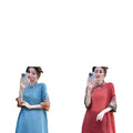 Retro Button-Front Heavy Embroidery Stand Collar Breathable Mid-Length Dress