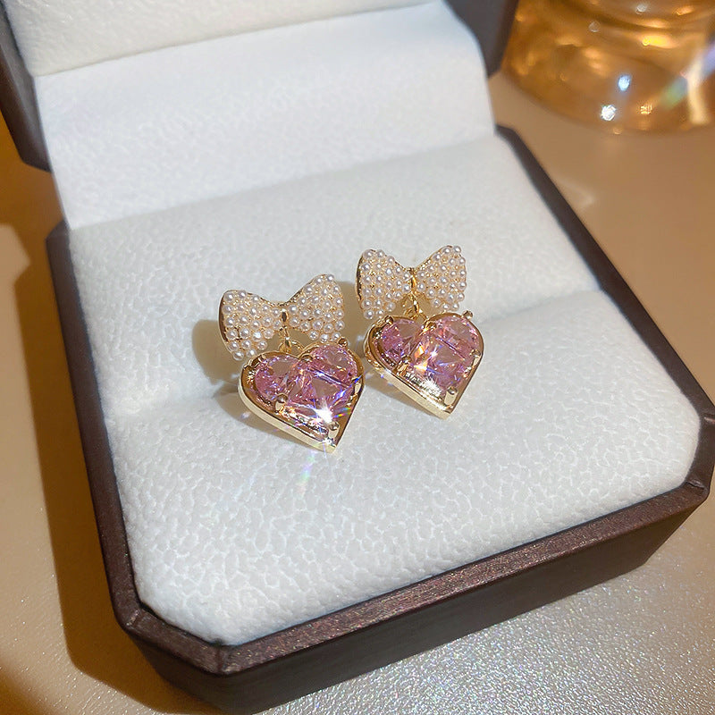 Pink Flower Rhinestone Drop Earrings - view 10