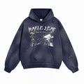 Men's Fall/Winter Streetwear Retro 450G Splatter Print Spray-Dye Distressed Printed Ripped Hoodie