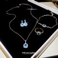 French Clear Cold Feel Ice Blue Square Rhinestone Necklace Light Luxury Premium Clavicle Chain Women Exquisite Jewelry Set