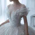Custom Princess Wedding Gown - Off-Shoulder Pearlescent Train Bridal Dress