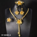 Overseas Dubai Bestseller 18K Gold Necklace Earrings Set Ring Bracelet Set India Women Banquet Flower Jewelry Set