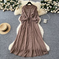 Retro Palace Style Lantern Sleeve Dress, Crochet Embroidery Fitted Long Dress