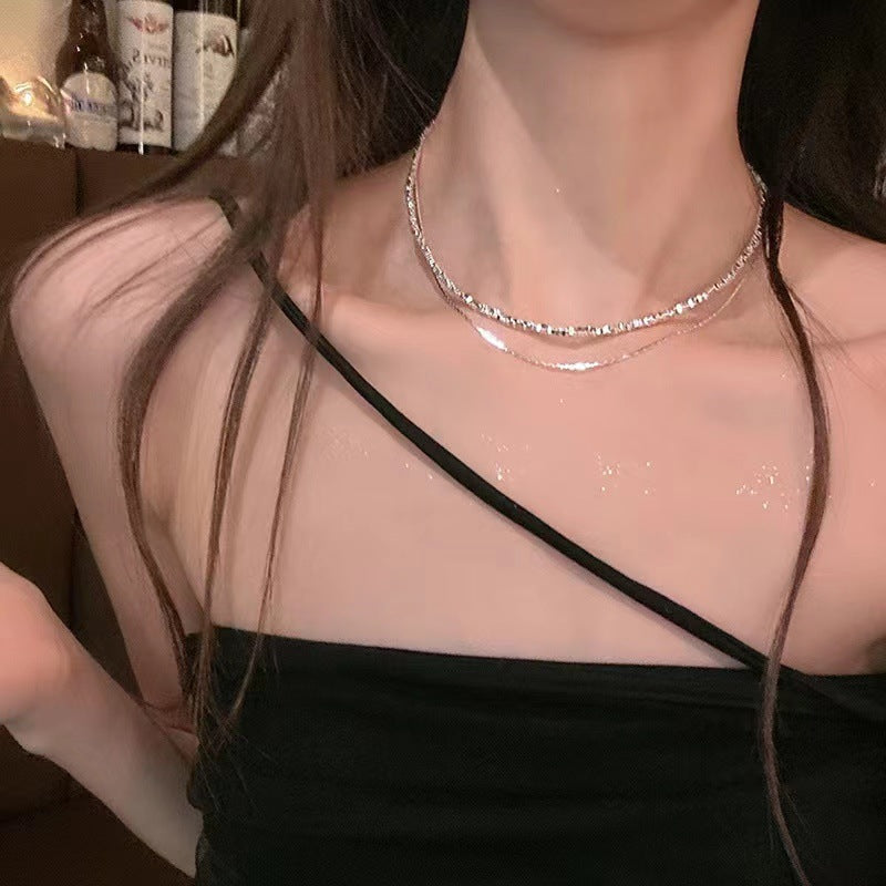双层高级感碎银子项链女生轻奢小众设计感细闪叠戴辣妹锁骨链饰品