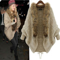 Women's Fall-Winter Fashion Plus Size Wool Tie-Front Loose Knit Top + Sweater + Cardi - Black