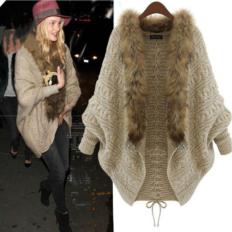Women's Fall-Winter Fashion Plus Size Wool Tie-Front Loose Knit Top + Sweater + Cardi - Black