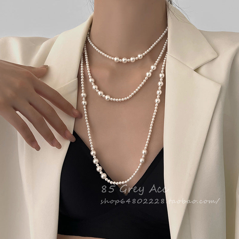 French Layered Glass Pearl Necklace - view 2
