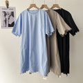 Jiangnan Style Embroidered Dress, Loose Crew Neck Lace Mid-Length A-Line