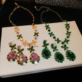 Monet Garden Blossom Contrast Flower Color Gem Jewelry Set Banquet Ambient Feel Necklace Light Luxury Niche Necklace