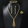 Heavy-Duty Gold Bead Fringe Jewelry Set Wedding Banquet Necklace Earrings Set Bracelet Ring 4-Piece Set Accessory