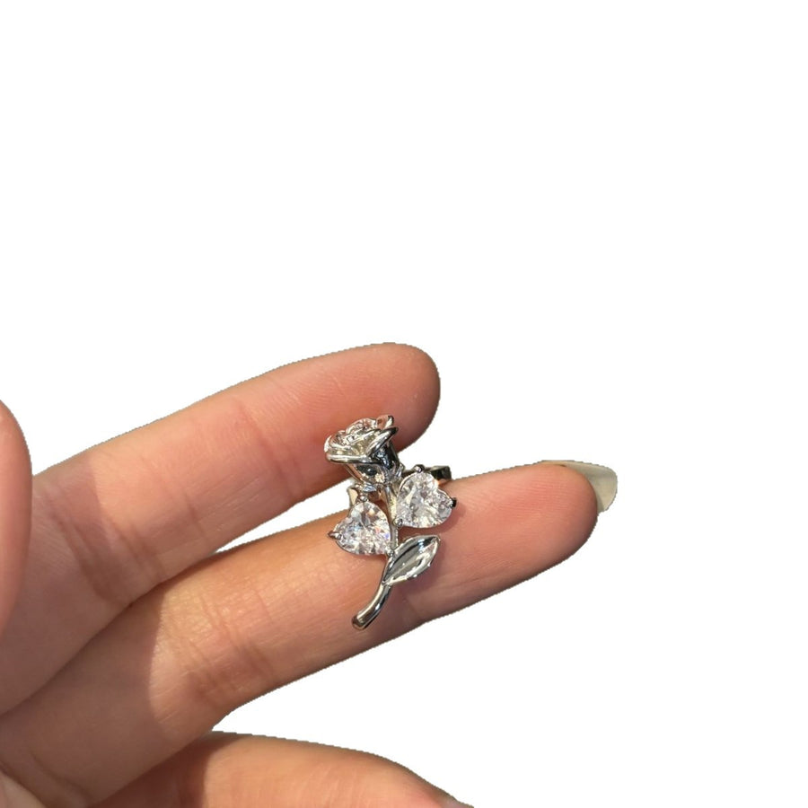 Korean Zircon Rose Flower Clip-On Earrings - view 5
